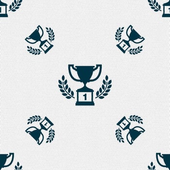 Champions cup, Trophy icon sign. Seamless pattern with geometric texture. Vector illustration