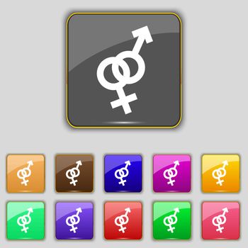 Male and female icon sign. Set with eleven colored buttons for your site. Vector illustration