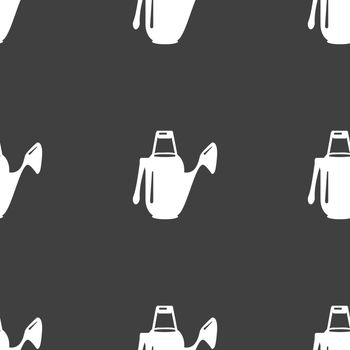 Watering can icon sign. Seamless pattern on a gray background. Vector illustration