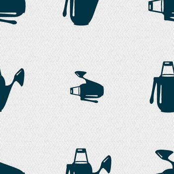 Watering can icon sign. Seamless pattern with geometric texture. Vector illustration