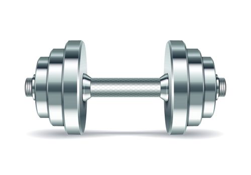 Metal realistic dumbbell isolated on white background. Realistic vector illustration.