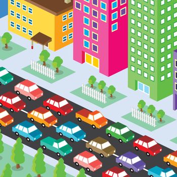 isometric residential view cartoon theme vector illustration