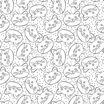 Seamless pattern made of black cartoon cats o on white