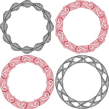 Set of decorative illustrated circle frames made of hand drawn elements