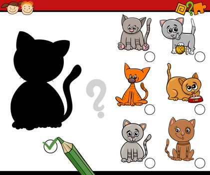 Cartoon Illustration of Educational Shadow Activity Task for Preschool Children with Cats