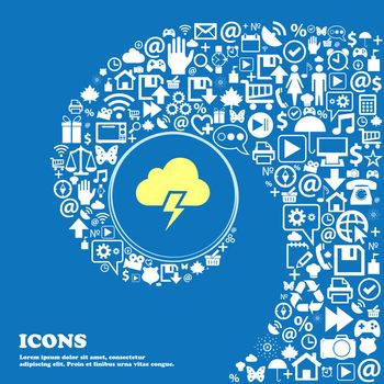 Heavy thunderstorm icon . Nice set of beautiful icons twisted spiral into the center of one large icon. Vector illustration