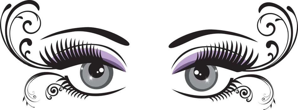 vector illustration of vintage eyes with long lashes