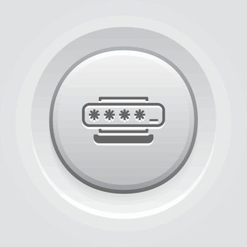 Access Password Icon. Flat Design. Security Concept with a Laptop and a Password box. App Symbol or UI element. Grey Button Design