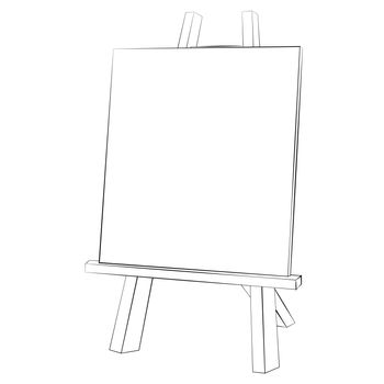 Black outline vector easel painting on white background.