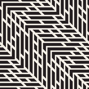 Vector Seamless Black And White Jumble ZigZag Lines Diagonal Pattern. Abstract Geometric Background