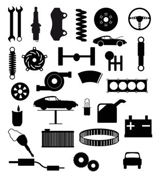Automobile servis item silhouette icons on a white background
