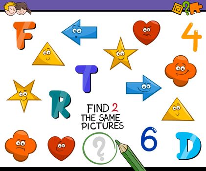 Cartoon Illustration of Find Identical Pictures Educational Activity for Preschool Children