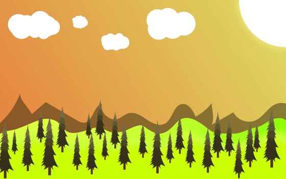 vector illustration of green landscape of sunny morning