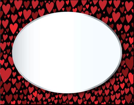 Hearts falling and collecting at the bottom of the page with an oval blank message portion