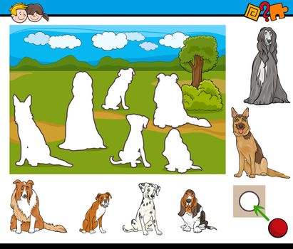 Cartoon Illustration of Educational Activity Task for Preschool Children with Purebred Dogs Animal Characters
