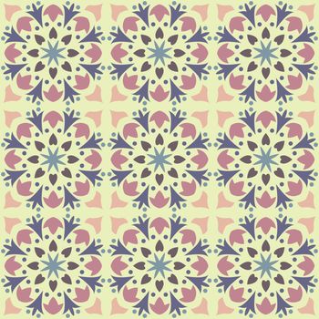 Traditional vector tile seamless pattern background in bright colors.