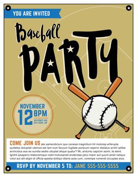 A baseball themed party invitation template. Vector EPS file is layered.