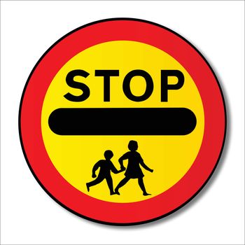 A large hand held 'Stop Children' sign as used outside school buildings by traffic control monitors or 'lolipop' persons.