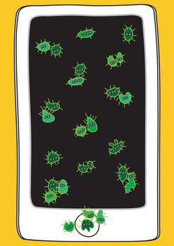 mobile device with germ and bacteria vector illustration