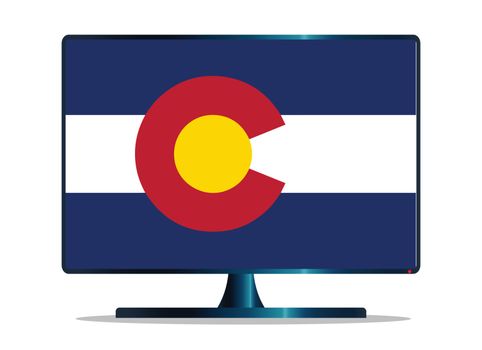 A TV or computer screen with the Colorado state flag