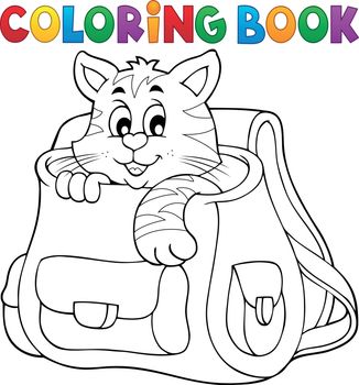 Coloring book cat in schoolbag - eps10 vector illustration.