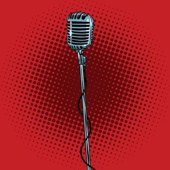 retro microphone and stand, pop art vector illustration. Music and concert