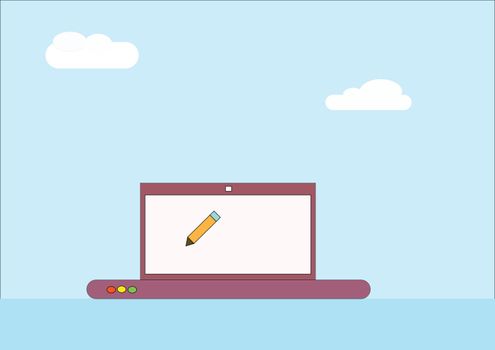 illustration which depicts clouds and a pencil on the PC screen