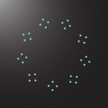 illustration which depicts blue stars on a black background