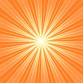 Orange sunbeam blank background. Yellow sunburst with noise effect texture. Empty retro empty vintage abstract backdrop. Template swatch in square format. Vector illustration design element 10 eps