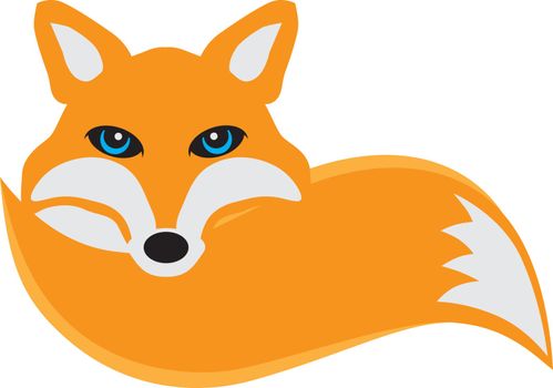 Fox curled up its tail color illustration