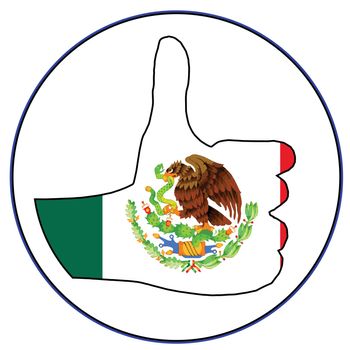 A Mexico flag hand giving the thumbs up sign all over a white background
