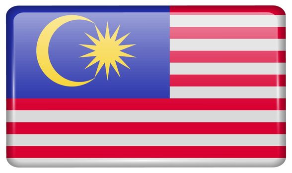 Flags of Malaysia in the form of a magnet on refrigerator with reflections light. Vector illustration