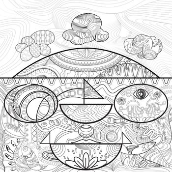 Line art for coloring of abstract shape and line on white background,hand drawn sketch for adult antistress coloring page, with doodle, zentangle, floral elements.