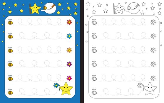 Preschool worksheet for practicing fine motor skills - tracing dashed lines