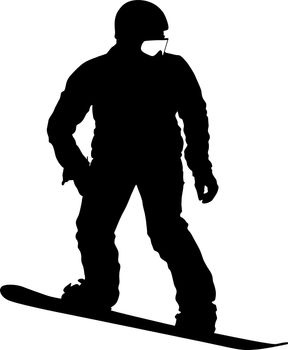 Black silhouettes snowboarders on white background. Vector illustration.