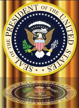A depiction of the seal of the president of the United States of America with reflection