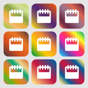 Notepad, calendar icon. Nine buttons with bright gradients for beautiful design. Vector illustration