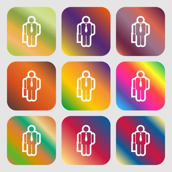 businessman icon. Nine buttons with bright gradients for beautiful design. Vector illustration