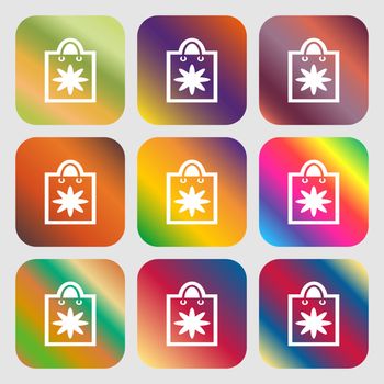 shopping bag icon. Nine buttons with bright gradients for beautiful design. Vector illustration