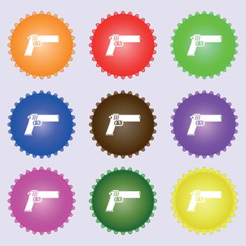Gun icon sign. Big set of colorful, diverse, high-quality buttons. Vector illustration