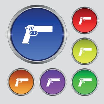 Gun icon sign. Round symbol on bright colourful buttons. Vector illustration