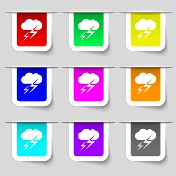 Weather icon sign. Set of multicolored modern labels for your design. Vector illustration