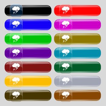 Weather icon sign. Set from fourteen multi-colored glass buttons with place for text. Vector illustration