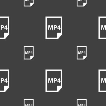MP4 Icon sign. Seamless pattern on a gray background. Vector illustration