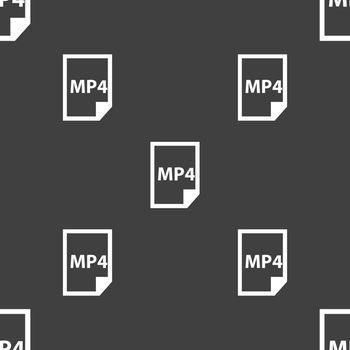 MP4 Icon sign. Seamless pattern on a gray background. Vector illustration