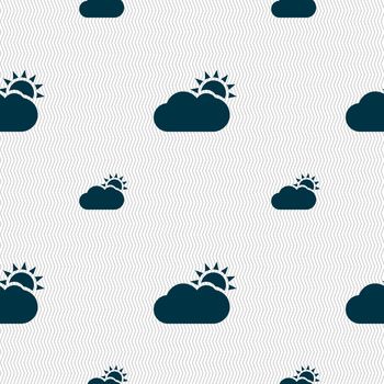 Partly Cloudy icon sign. Seamless pattern with geometric texture. Vector illustration