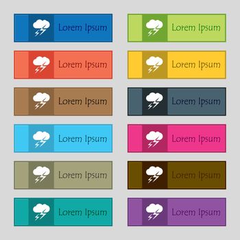 Weather icon sign. Set of twelve rectangular, colorful, beautiful, high-quality buttons for the site. Vector illustration