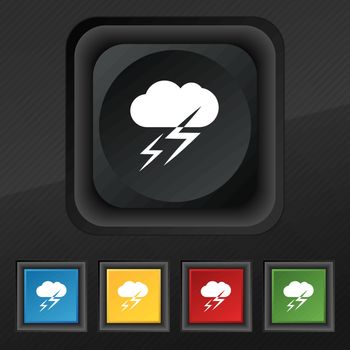 Weather icon symbol. Set of five colorful, stylish buttons on black texture for your design. Vector illustration