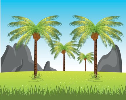 The Picturesque african landscape with palm and.Vector illustration