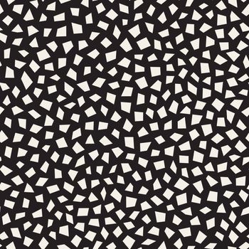 Vector Seamless Black and White Scattered Rectangles Mosaic Pattern. Abstract Freehand Background Design